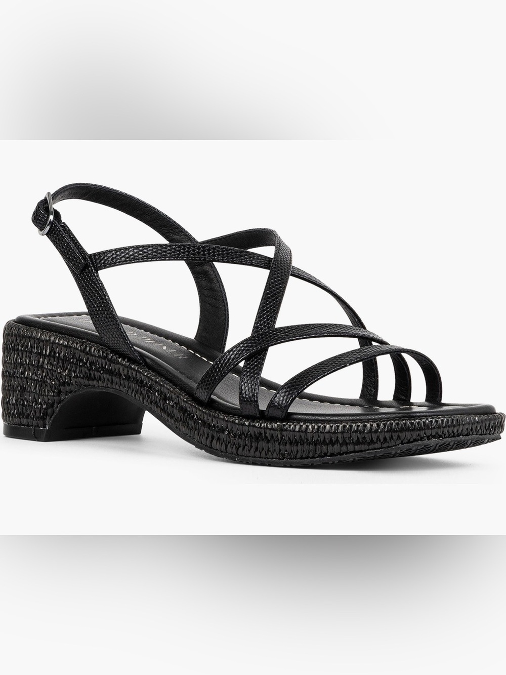 Donald Pliner Black Leather Strappy Raffia Wedge Sandals - Size 10 NWOB